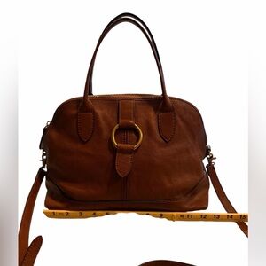 Frye Cognac Brown Leather Satchel with Gold Ring Accent